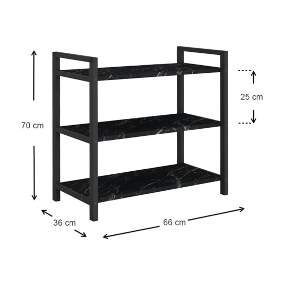 Παπουτσοθήκη Navari 9 ζευγών μεταλλική - μελαμίνης χρώμα μαύρο εφέ μαρμάρου 66x36x70εκ.