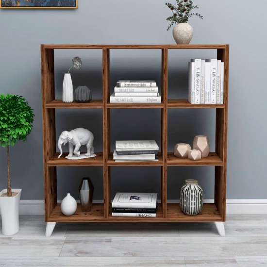 Βιβλιοθήκη μελαμίνης Saul χρώμα καπνιστή καρυδιά 88,2x20x88,2εκ.