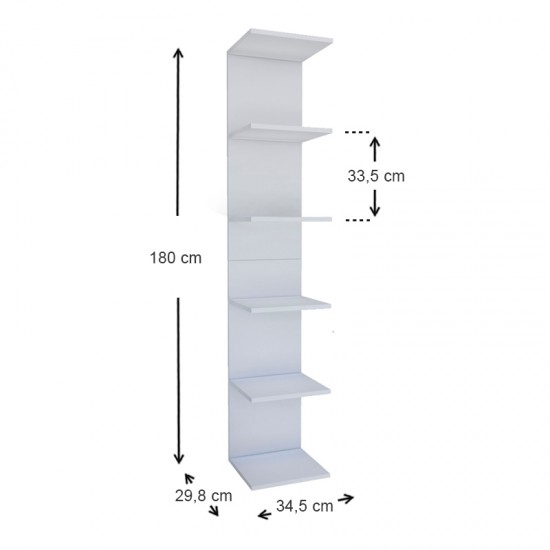 Βιβλιοθήκη - Ραφιέρα τοίχου μελαμίνης Ogden χρώμα λευκό 34,5x30x180εκ.