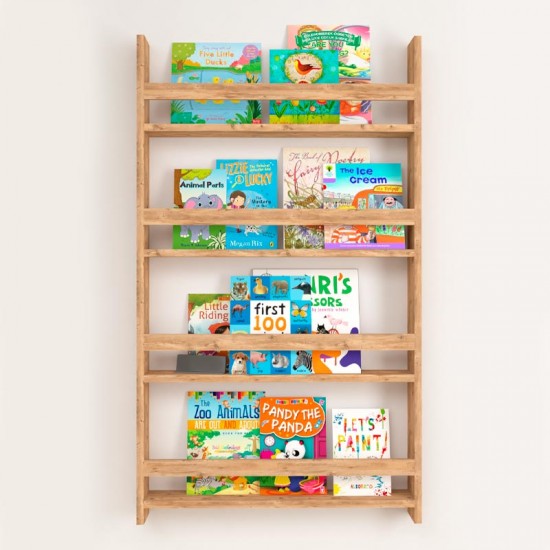 Επιτοίχια βιβλιοθήκη - ραφιέρα Montessori από μελαμίνη χρώμα pine oak 70x10x120εκ.