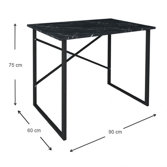 Γραφείο εργασίας Rilke μεταλλικό - μελαμίνης χρώμα μαύρο εφέ μαρμάρου 90x60x75εκ.