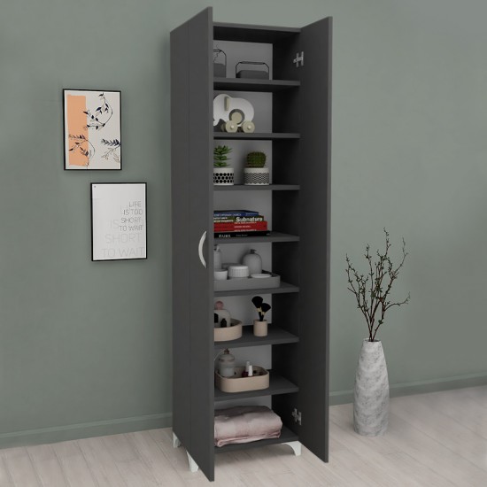 Ντουλάπα - Παπουτσοθήκη μελαμίνης Lilly Megapap χρώμα ανθρακί 49x32x170εκ.