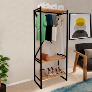 Έπιπλο εισόδου - Κρεμάστρα Zula μεταλλική - μελαμίνης χρώμα μαύρο - pine oak 66x30x160εκ.