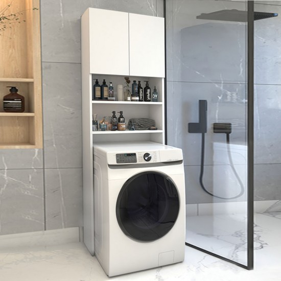 Έπιπλο πλυντηρίου Ramsey από μελαμίνη χρώμα λευκό 65x27x190,6εκ.