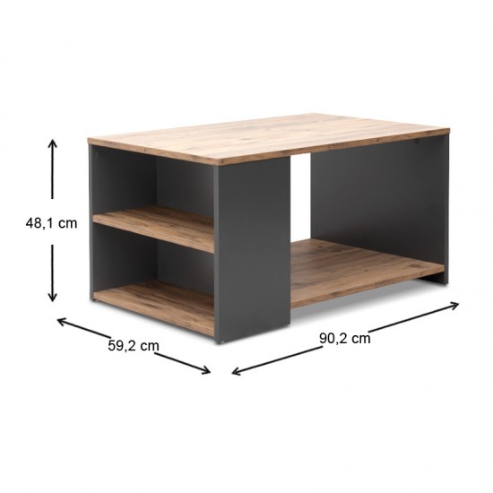 Τραπεζάκι σαλονιού Sylvia από μελαμίνη χρώμα pine oak - ανθρακί 90,2x59,2x48,1εκ.