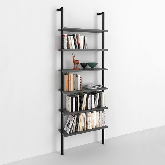 Βιβλιοθήκη τοίχου Madison μεταλλική - μελαμίνης χρώμα μαύρο - ανθρακί 60x20x183εκ.