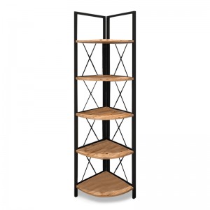 Βιβλιοθήκη γωνιακή Kelsie μεταλλική - μελαμίνης χρώμα μαύρο - pine oak 33x33x162εκ.
