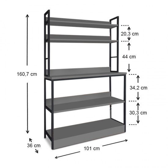 Έπιπλο κουζίνας Foyer μεταλλικό - μελαμίνης χρώμα μαύρο - ανθρακί 101x36x160,7εκ.