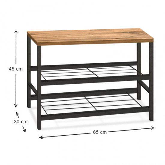 Παπουτσοθήκη Dalia 6 ζευγών μεταλλική - μελαμίνης χρώμα μαύρο - pine oak 65x30x45εκ.