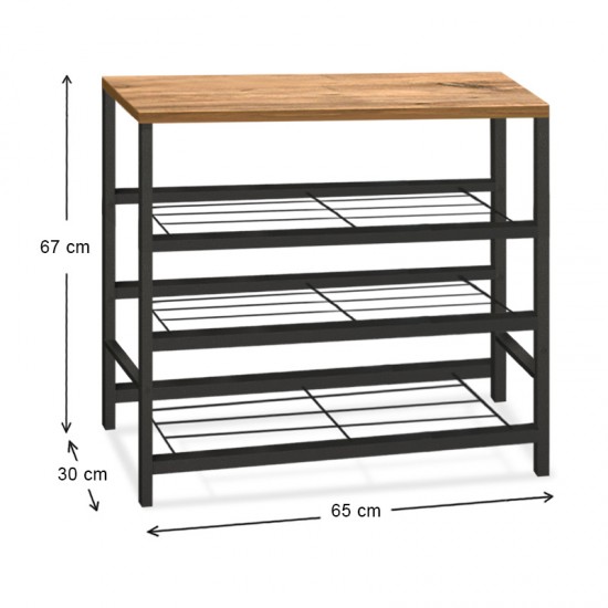 Παπουτσοθήκη Dalia 9 ζευγών μεταλλική - μελαμίνης χρώμα μαύρο - pine oak 65x30x67εκ.