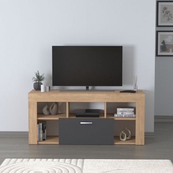 Έπιπλο τηλεόρασης Midili χρώμα sapphire oak - ανθρακί 135x42x60,7εκ.