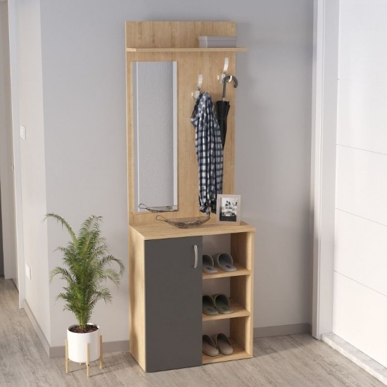 Έπιπλο εισόδου Norva χρώμα sapphire oak - ανθρακί 67,8x36,3x200,6εκ.