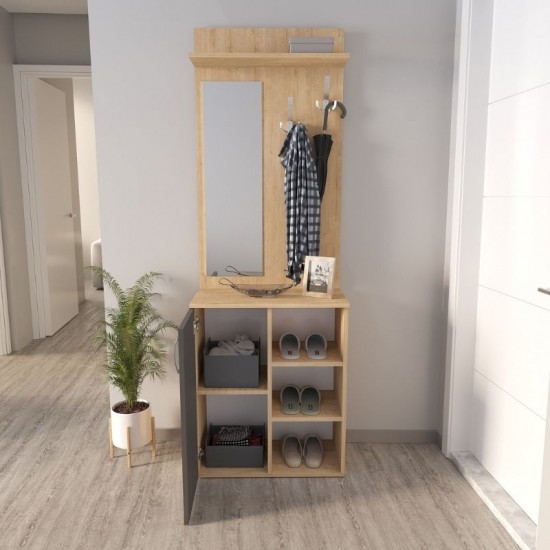 Έπιπλο εισόδου Norva χρώμα sapphire oak - ανθρακί 67,8x36,3x200,6εκ.