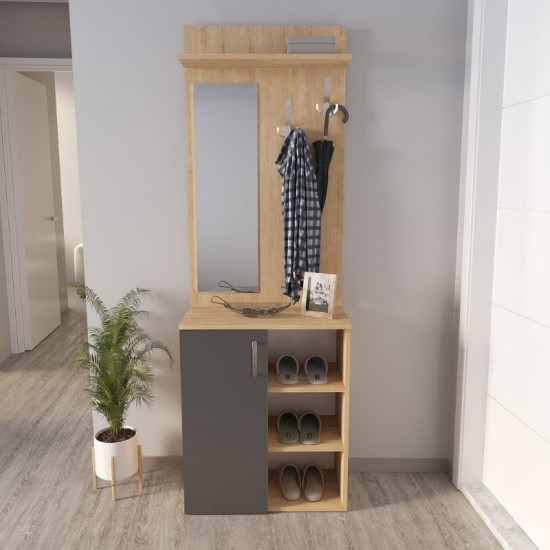 Έπιπλο εισόδου Norva χρώμα sapphire oak - ανθρακί 67,8x36,3x200,6εκ.