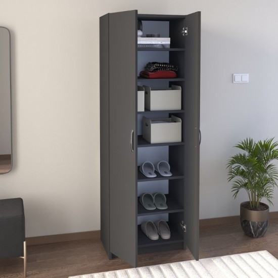 Ντουλάπα ρούχων - Παπουτσοθήκη Renso δίφυλλη χρώμα ανθρακί 59,8x37,8x178,5εκ.