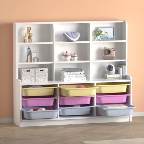 Βιβλιοθήκη Obia με 9 συρτάρια χρώμα λευκό 132,6x30x115εκ.