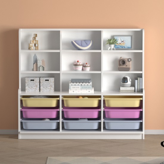 Βιβλιοθήκη Obia με 9 συρτάρια χρώμα λευκό 132,6x30x115εκ.