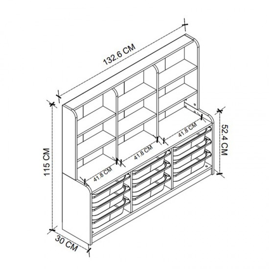 Βιβλιοθήκη Obia με 9 συρτάρια χρώμα λευκό 132,6x30x115εκ.