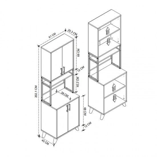 Έπιπλο κουζίνας Sedef χρώμα ανθρακί 61x40x202,1εκ.