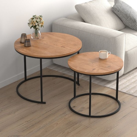 Τραπεζάκι σαλονιού σετ 2 τμχ Hilal χρώμα pine oak Ø66x49,5εκ. Τραπεζάκι σαλονιού σετ 2 τμχ Hilal χρώμα pine oak Ø66x49,5εκ.