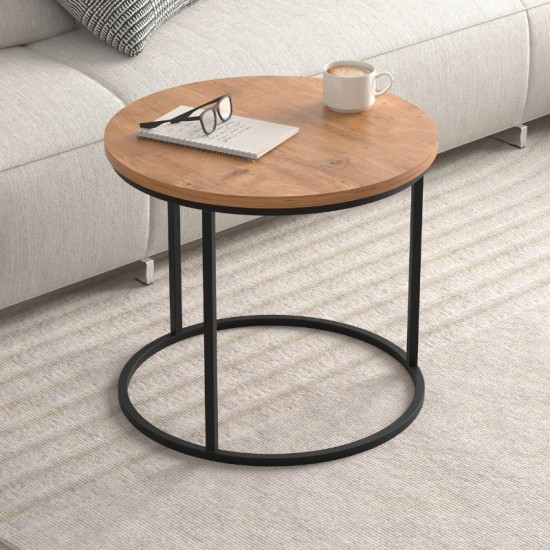 Τραπεζάκι σαλονιού σετ 2 τμχ Hilal χρώμα pine oak Ø66x49,5εκ. Τραπεζάκι σαλονιού σετ 2 τμχ Hilal χρώμα pine oak Ø66x49,5εκ.