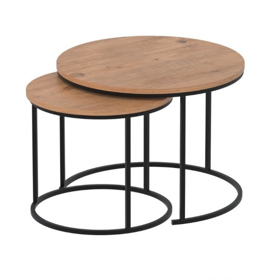 Τραπεζάκι σαλονιού σετ 2 τμχ Hilal χρώμα pine oak Ø66x49,5εκ. Τραπεζάκι σαλονιού σετ 2 τμχ Hilal χρώμα pine oak Ø66x49,5εκ.