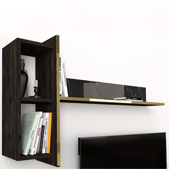 Σύνθεση τηλεόρασης Veyron από μελαμίνη χρώμα μαύρο rebab - μαύρο εφέ μαρμάρου 180x33x45εκ.