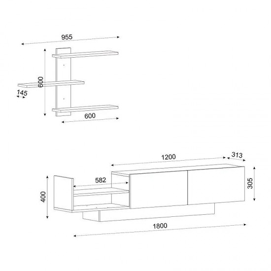 Σύνθεση τηλεόρασης Egemen από μελαμίνη χρώμα λευκό 180x32x40εκ.