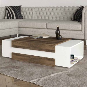 Τραπεζάκι σαλονιού Nora από μελαμίνη χρώμα λευκό - καρυδί 110x60,6x31εκ.