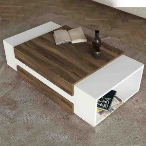 Τραπεζάκι σαλονιού Nora από μελαμίνη χρώμα λευκό - καρυδί 110x60,6x31εκ.