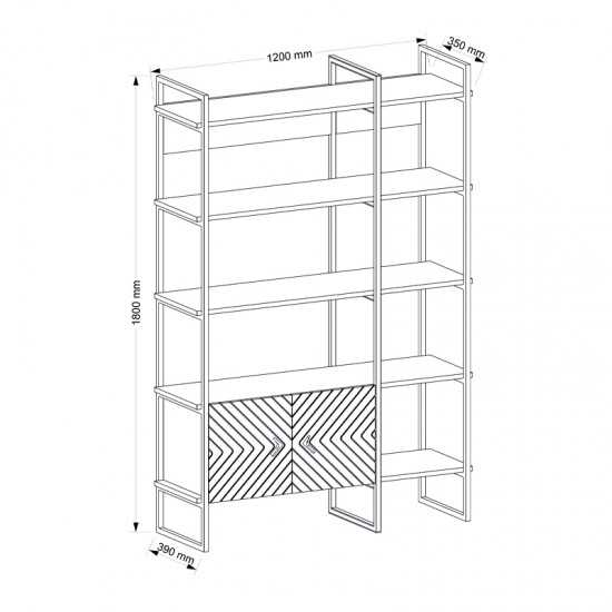 Βιβλιοθήκη Eduardo μεταλλική - μελαμίνης χρώμα καρυδί 120x39x180εκ.