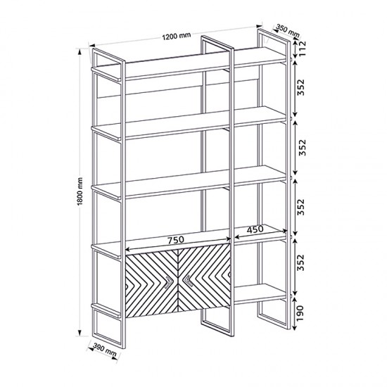 Βιβλιοθήκη Eduardo μεταλλική - μελαμίνης χρώμα sapphire oak 120x39x180εκ.