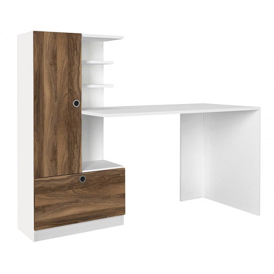 Γραφείο εργασίας Domingo από μελαμίνη χρώμα λευκό - καρυδί 149,5x60x120εκ.