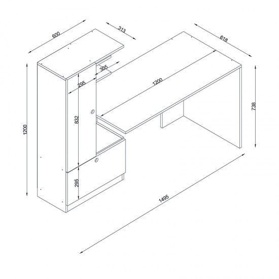 Γραφείο εργασίας Domingo από μελαμίνη χρώμα λευκό - καρυδί 149,5x60x120εκ.