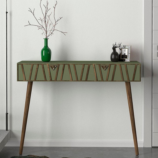 Κονσόλα επιτοίχια μελαμίνης Forest χρώμα λαδί - καρυδί 120x35x89,3εκ.