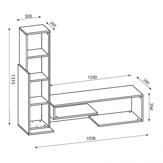 Σύνθεση τηλεόρασης Bend από μελαμίνη χρώμα λευκό - καρυδί 153,6x39x131εκ.
