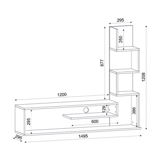 Έπιπλο τηλεόρασης Metehan από μελαμίνη χρώμα λευκό - sapphire oak 149,5x29,5x120εκ.