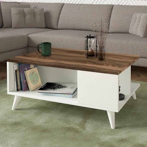 Τραπεζάκι σαλονιού Sedra από μελαμίνη χρώμα λευκό - καρυδί 90x60x38,6εκ.