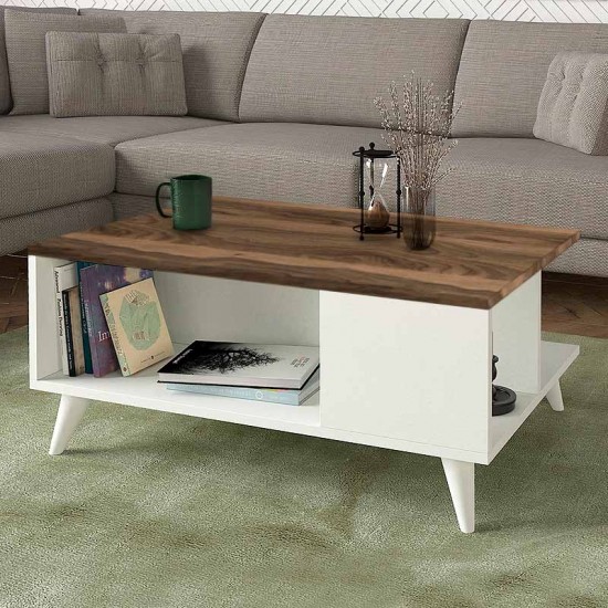 Τραπεζάκι σαλονιού Sedra από μελαμίνη χρώμα λευκό - καρυδί 90x60x38,6εκ.