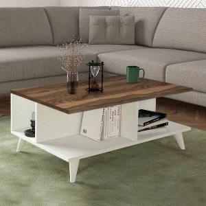 Τραπεζάκι σαλονιού Sedra από μελαμίνη χρώμα λευκό - καρυδί 90x60x38,6εκ.