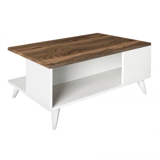 Τραπεζάκι σαλονιού Sedra από μελαμίνη χρώμα λευκό - καρυδί 90x60x38,6εκ.