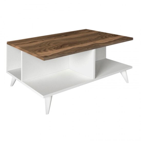 Τραπεζάκι σαλονιού Sedra από μελαμίνη χρώμα λευκό - καρυδί 90x60x38,6εκ.