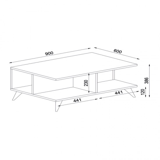 Τραπεζάκι σαλονιού Sedra από μελαμίνη χρώμα λευκό - καρυδί 90x60x38,6εκ.