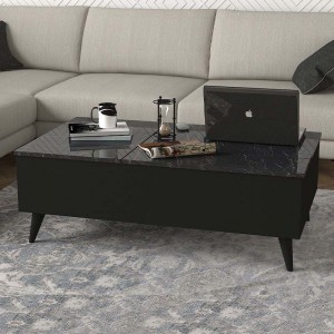 Τραπεζάκι σαλονιού Roy με σερβιτόρο από μελαμίνη χρώμα μαύρο - εφέ μαρμάρου 121x69x40εκ.