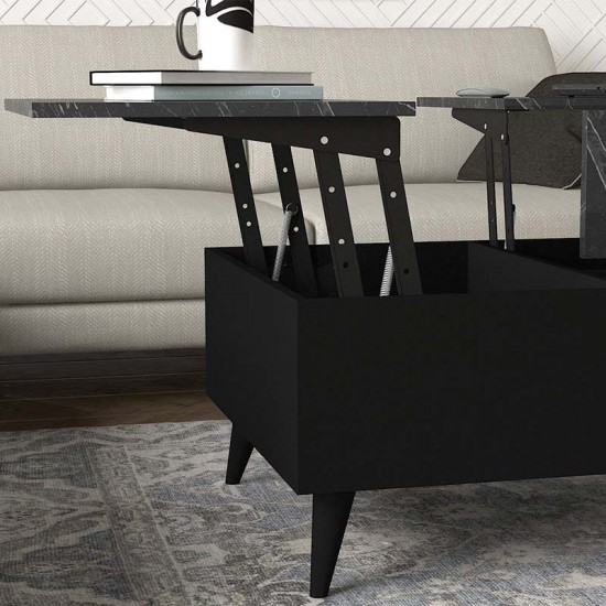 Τραπεζάκι σαλονιού Roy με σερβιτόρο από μελαμίνη χρώμα μαύρο - εφέ μαρμάρου 121x69x40εκ.