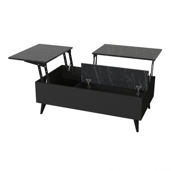 Τραπεζάκι σαλονιού Roy με σερβιτόρο από μελαμίνη χρώμα μαύρο - εφέ μαρμάρου 121x69x40εκ.