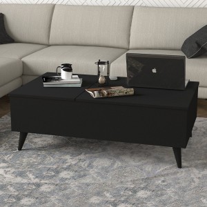 Τραπεζάκι σαλονιού Roy με σερβιτόρο χρώμα μαύρο 121x69x40εκ.