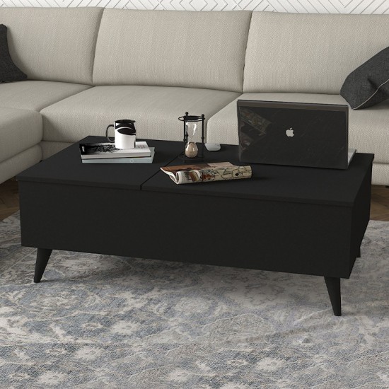 Τραπεζάκι σαλονιού Roy με σερβιτόρο χρώμα μαύρο 121x69x40εκ.