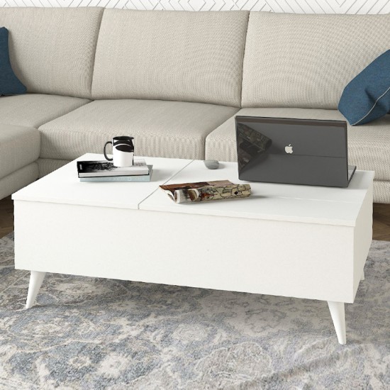 Τραπεζάκι σαλονιού Roy με σερβιτόρο χρώμα λευκό 121x69x40εκ.