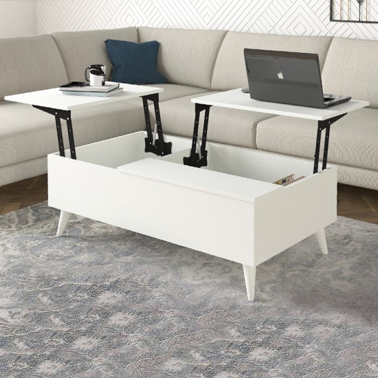 Τραπεζάκι σαλονιού Roy με σερβιτόρο χρώμα λευκό 121x69x40εκ.